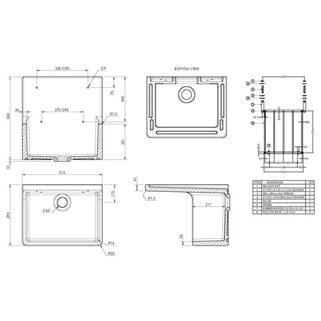 Nuie Ceramic Cleaner Sink With Grid 515 x 535 x 393mm CS10121 LD