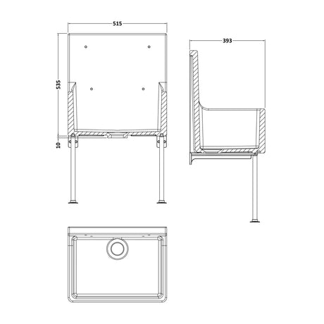 Nuie Ceramic Cleaner Sink With Grid & Leg Brackets 515 x 535 x 393mm CS10121LB LD