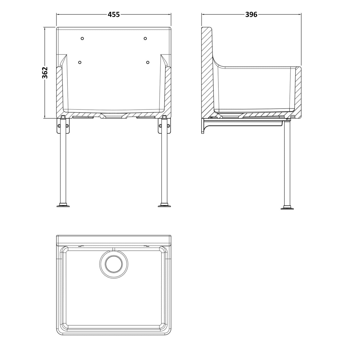 Nuie Ceramic Cleaner Sink With Grid & Leg Brackets 455 x 362 x 396mm CS10318LB LD