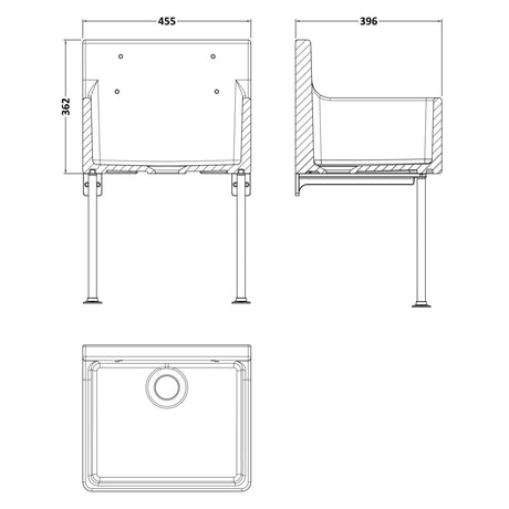 Nuie Ceramic Cleaner Sink With Grid & Leg Brackets 455 x 362 x 396mm CS10318LB LD