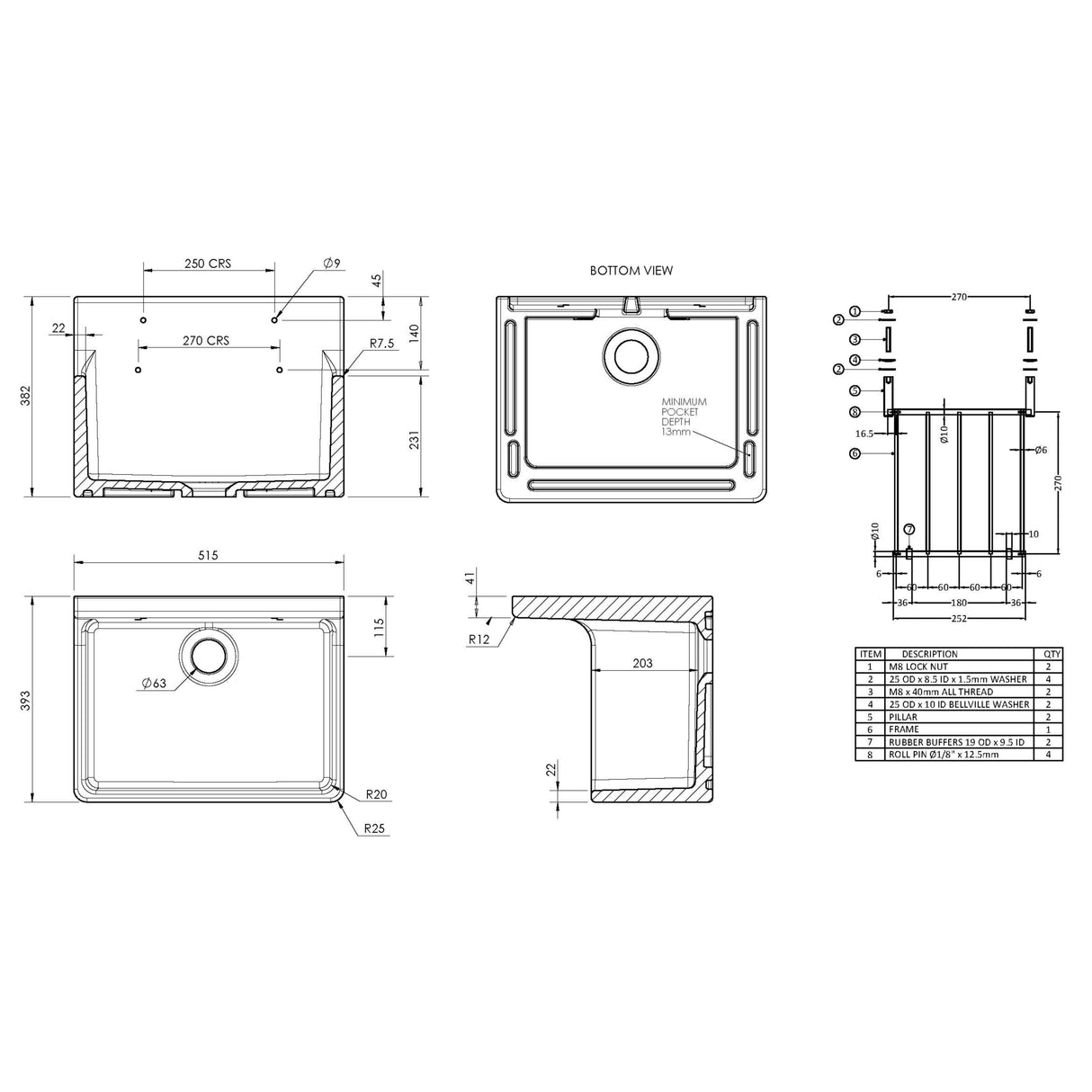 Nuie Ceramic Cleaner Sink With Grid 515 x 382 x 393mm CS10421 LD
