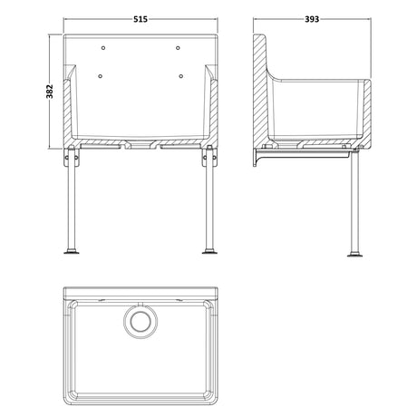 Nuie Ceramic Cleaner Sink With Grid & Leg Brackets 515 x 382 x 393mm CS10421LB LD
