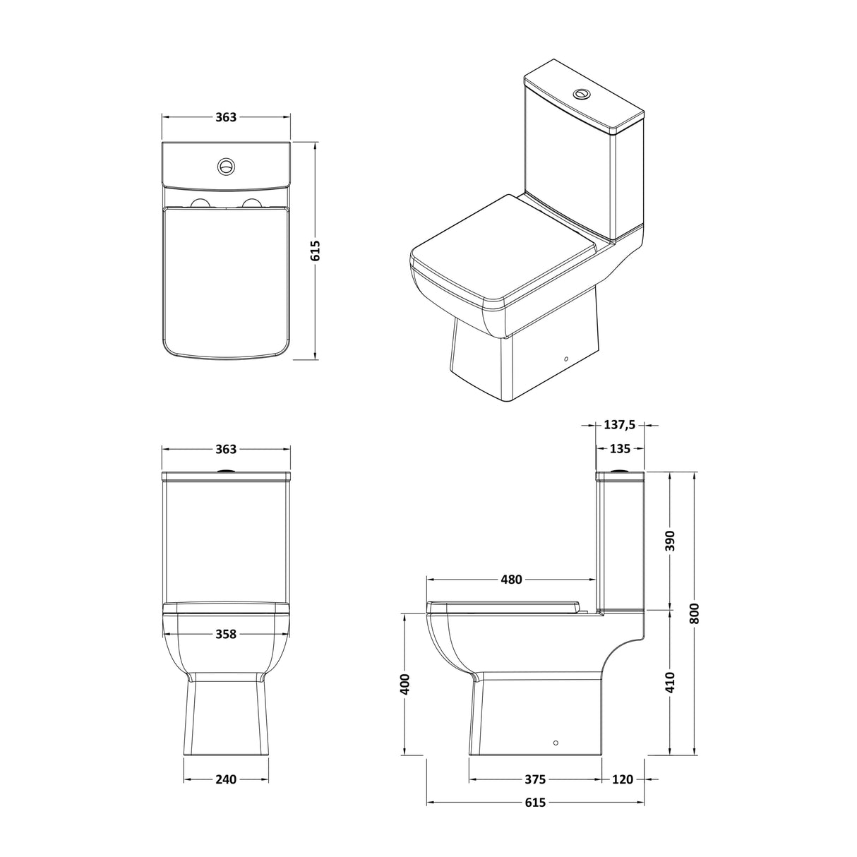 Nuie Cleo Compact Close Coupled Toilet Without Seat CSS006 LD