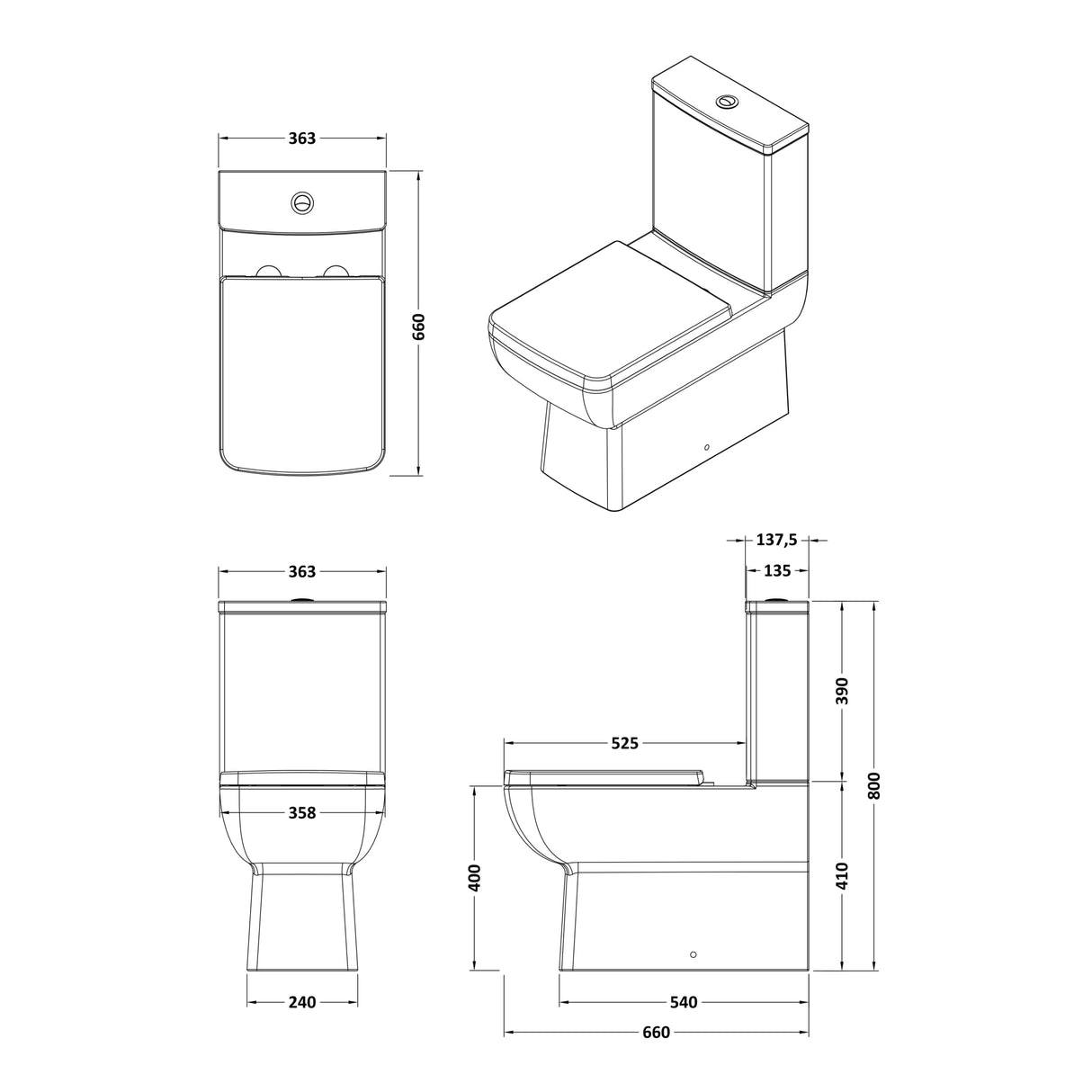 Nuie Cleo BTW Close Coupled Toilet Without Seat CSS007 LD