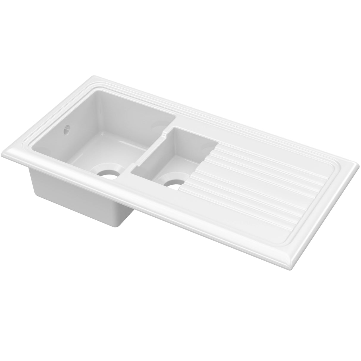 Nuie 1.5 Bowl Ceramic Inset Kitchen Sink & Drainer White Reversible 1010mm x 525mm CT115T1000_2