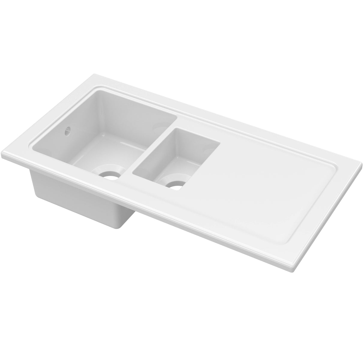 Nuie Modern 1.5 Bowl Ceramic Inset Kitchen Sink & Drainer White Reversible 1010mm x 525mm CT115TF1000_2