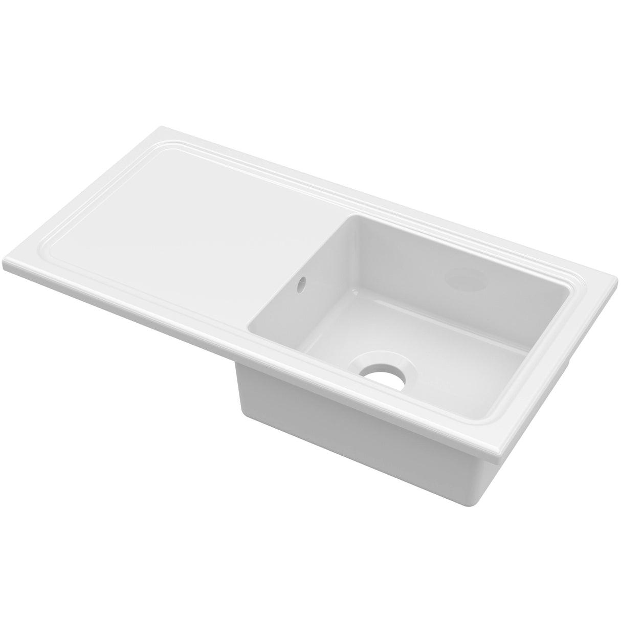 Nuie Modern 1.0 Bowl Ceramic Inset Kitchen Sink & Drainer White Reversible 1010mm x 525mm CT11TF1010_2