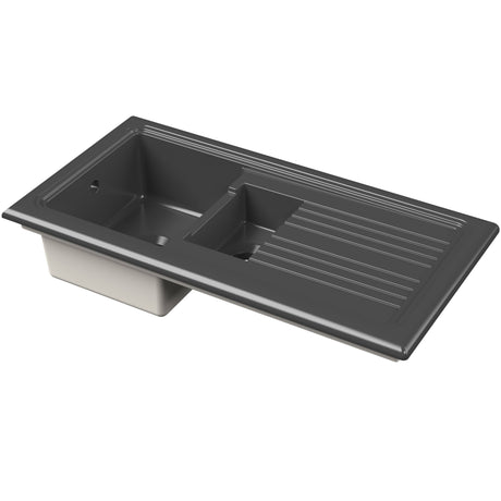 Nuie 1.5 Bowl Ceramic Inset Kitchen Sink & Drainer Soft Black Reversible 1010mm x 525mm CT415T1000