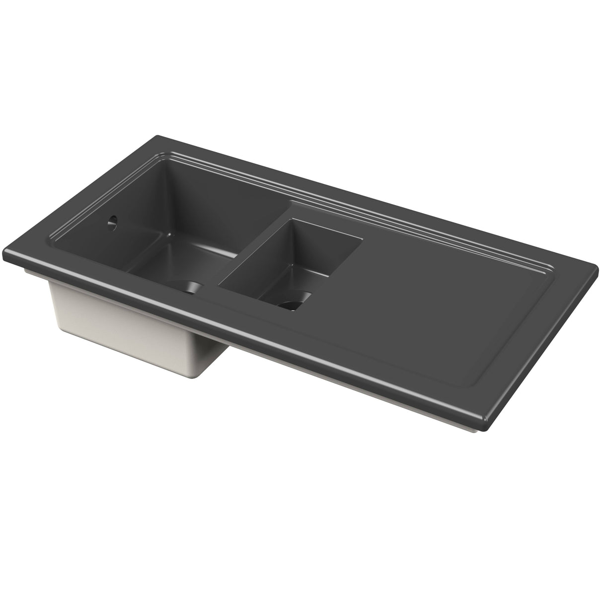 Nuie Modern 1.5 Bowl Ceramic Inset Kitchen Sink & Drainer Soft Black Reversible 1010mm x 525mm CT415TF1000