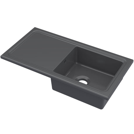 Nuie Modern 1.0 Bowl Ceramic Inset Kitchen Sink & Drainer Soft Black Reversible 1010mm x 525mm CT41TF1010