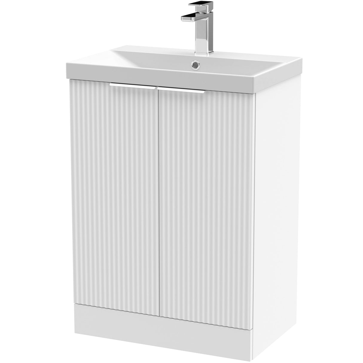 Hudson Reed Fluted 600mm Freestanding Vanity Unit & Basin, 2 Drawer Satin White DFF125D