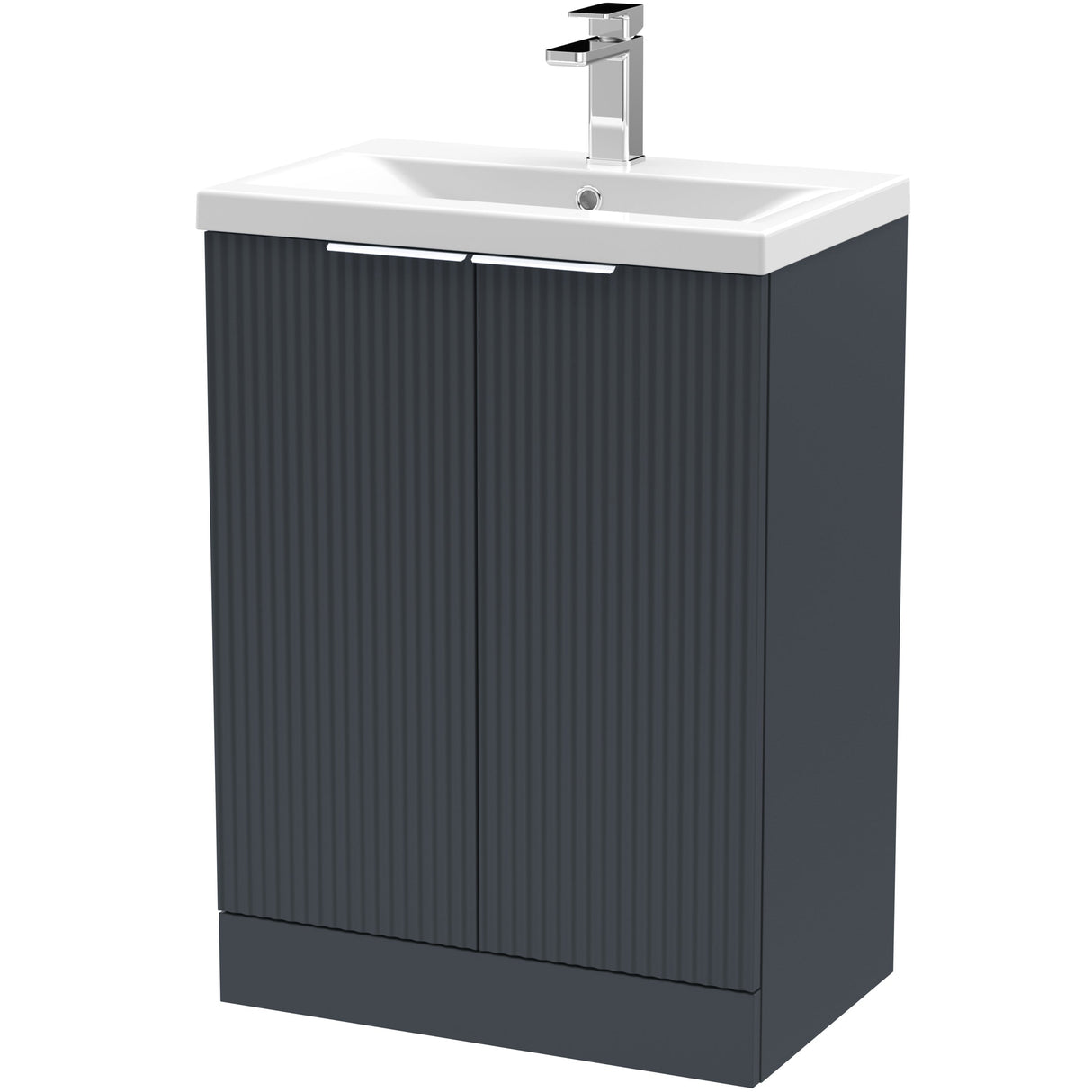 Hudson Reed Fluted 600mm Freestanding Vanity Unit & Basin, 2 Drawer Soft Black DFF1425A