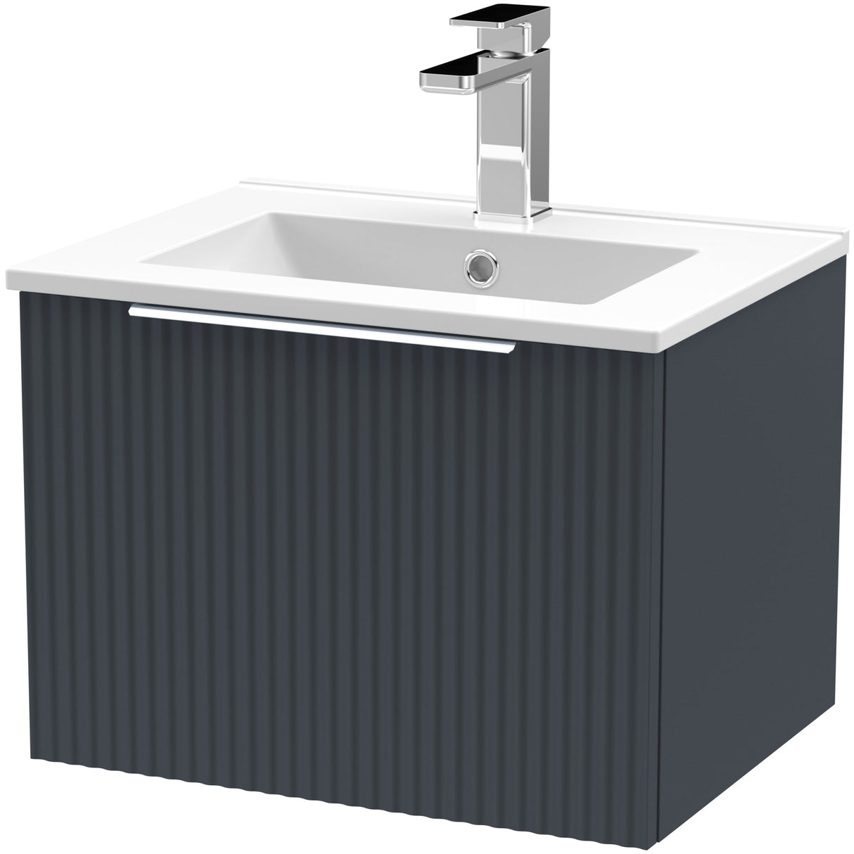 Hudson Reed Fluted 500mm Wall Hung Vanity Unit & Basin, 1 Drawer Soft Black DFF1491B