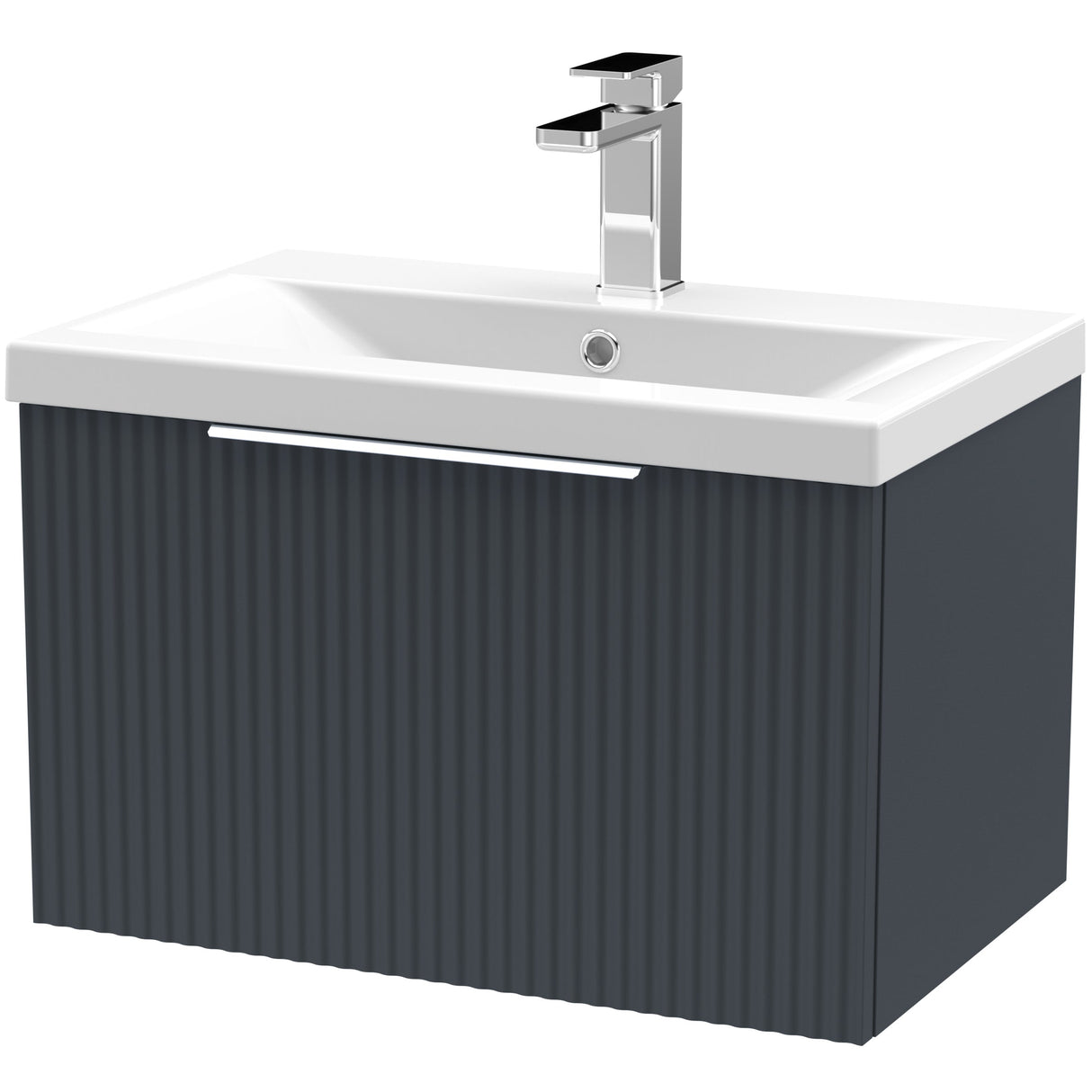Hudson Reed Fluted 600mm Wall Hung Vanity Unit & Basin, 1 Drawer Soft Black DFF1494A