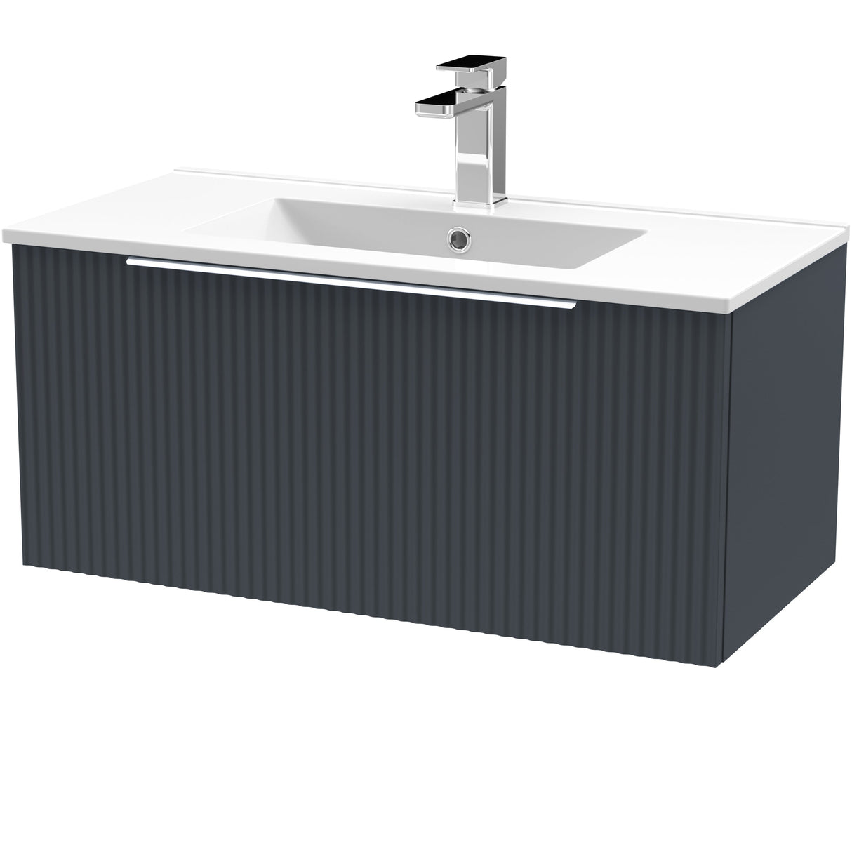 Hudson Reed Fluted 800mm Wall Hung Vanity Unit & Basin, 1 Drawer Soft Black DFF1496B
