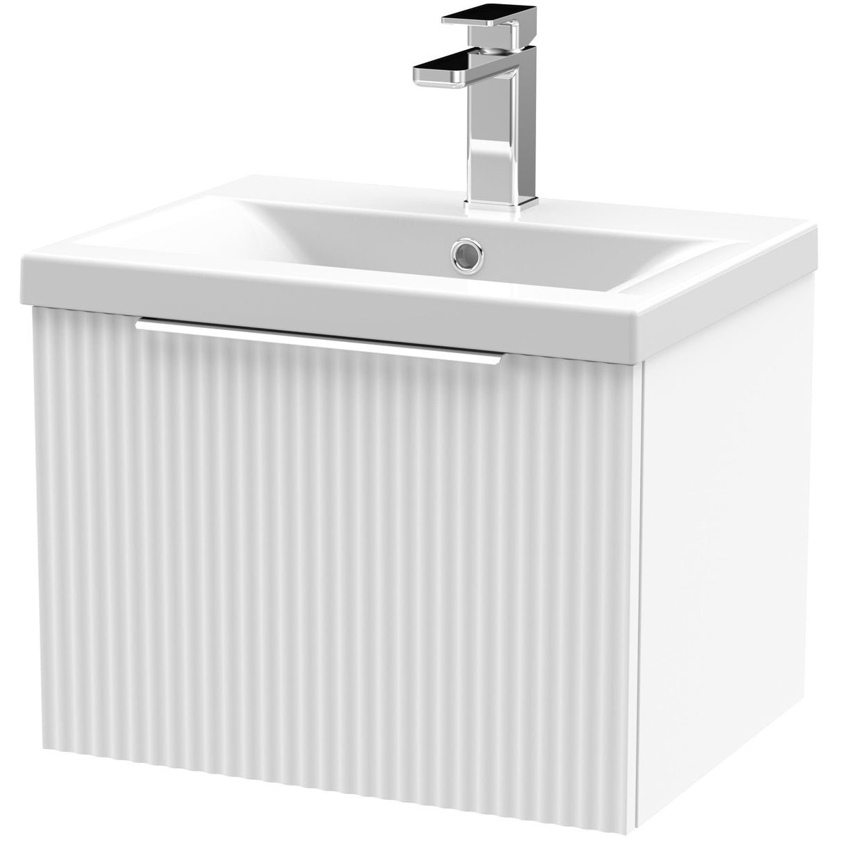 Hudson Reed Fluted 500mm Wall Hung Vanity Unit & Basin, 1 Drawer Satin White DFF191A