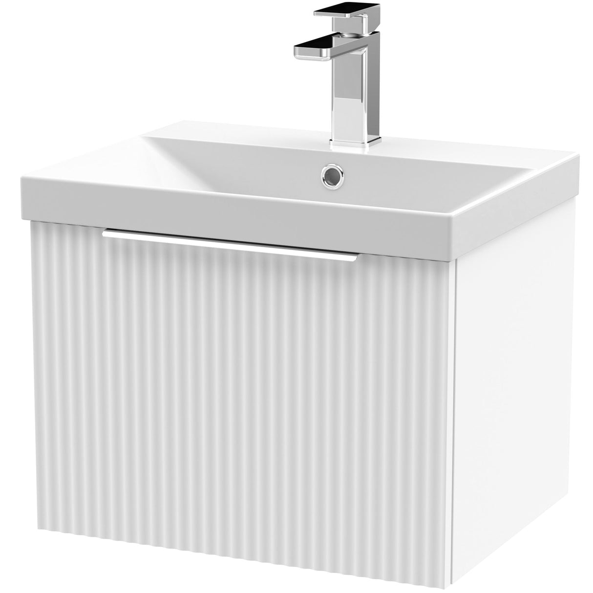 Hudson Reed Fluted 500mm Wall Hung Vanity Unit & Basin, 1 Drawer Satin White DFF191D