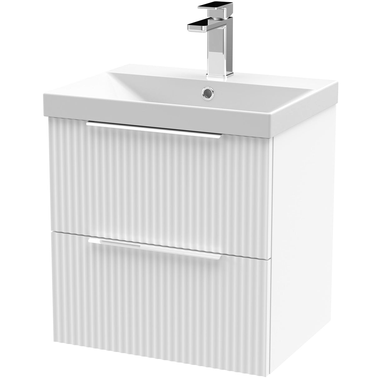 Hudson Reed Fluted 500mm Wall Hung Vanity Unit & Basin, 2 Drawer Satin White DFF192D