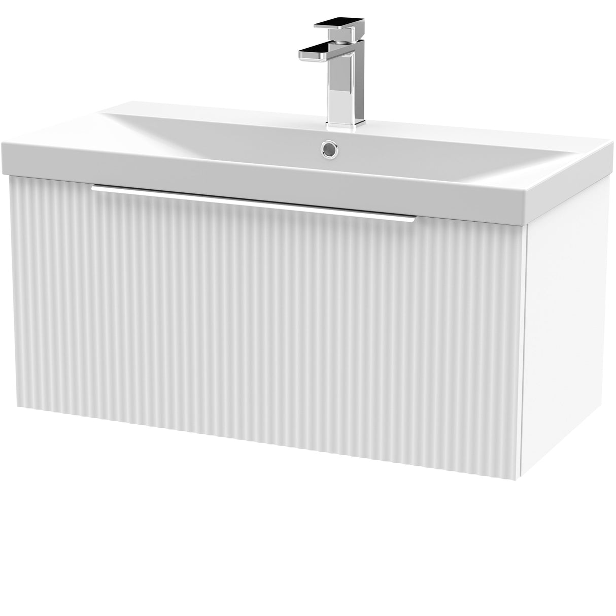 Hudson Reed Fluted 800mm Wall Hung Vanity Unit & Basin, 1 Drawer Satin White DFF196D