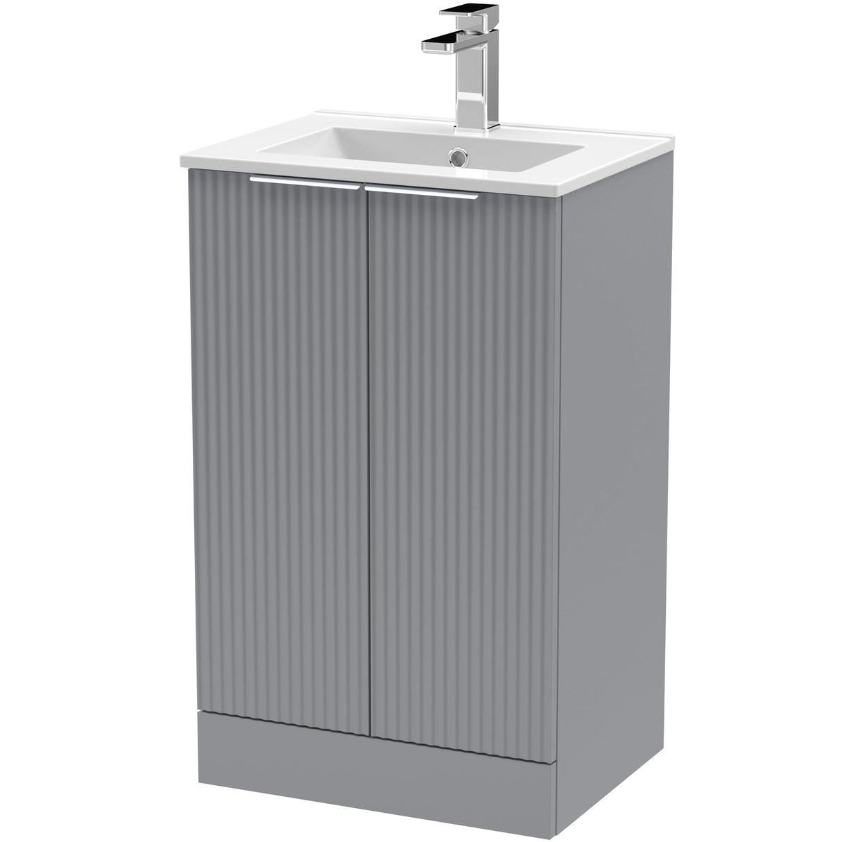 Hudson Reed Fluted 500mm Freestanding Vanity Unit & Basin, 2 Door Satin Grey DFF223B