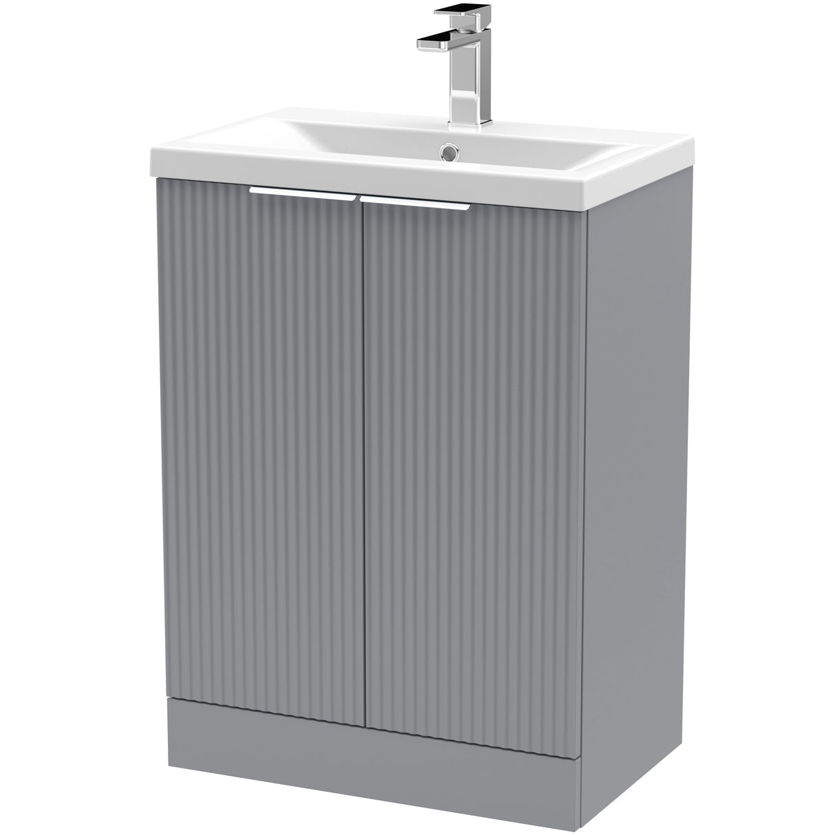 Hudson Reed Fluted 600mm Freestanding Vanity Unit & Basin, 2 Drawer Satin Grey DFF225A