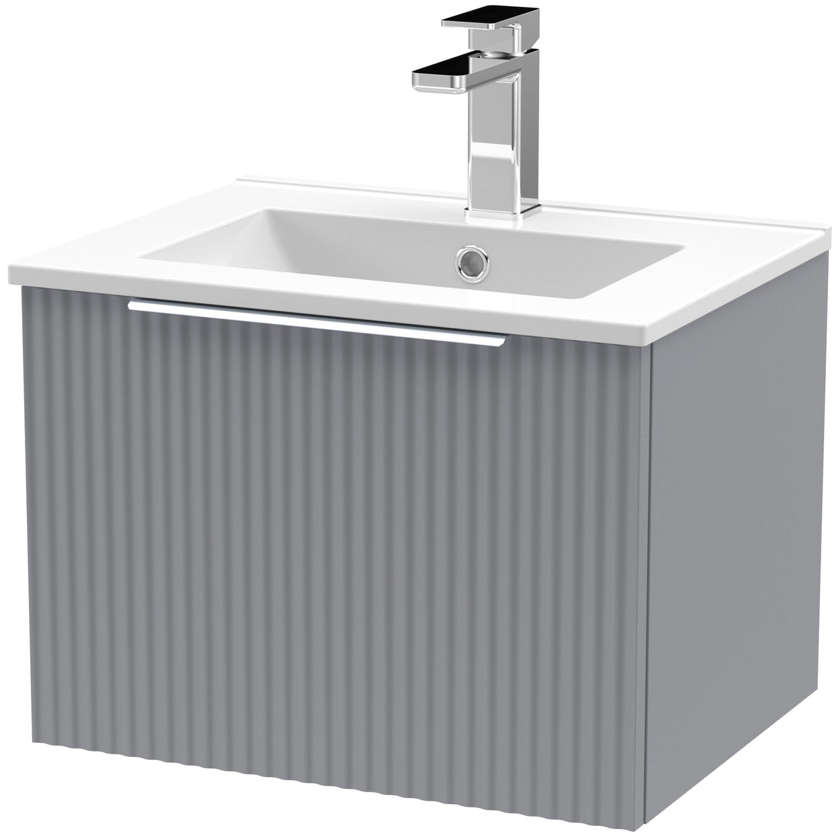 Hudson Reed Fluted 500mm Wall Hung Vanity Unit & Basin, 1 Drawer Satin Grey DFF291B