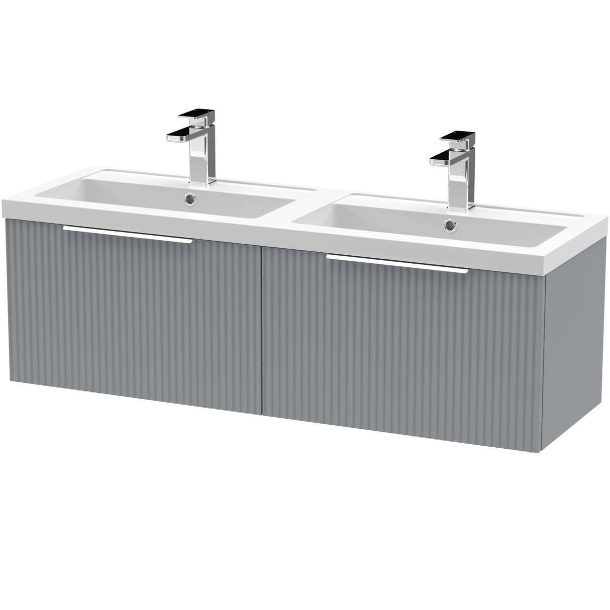 Hudson Reed Fluted 1200mm Wall Hung Double Vanity Unit & Basin, 2 Drawers Satin Grey DFF294C
