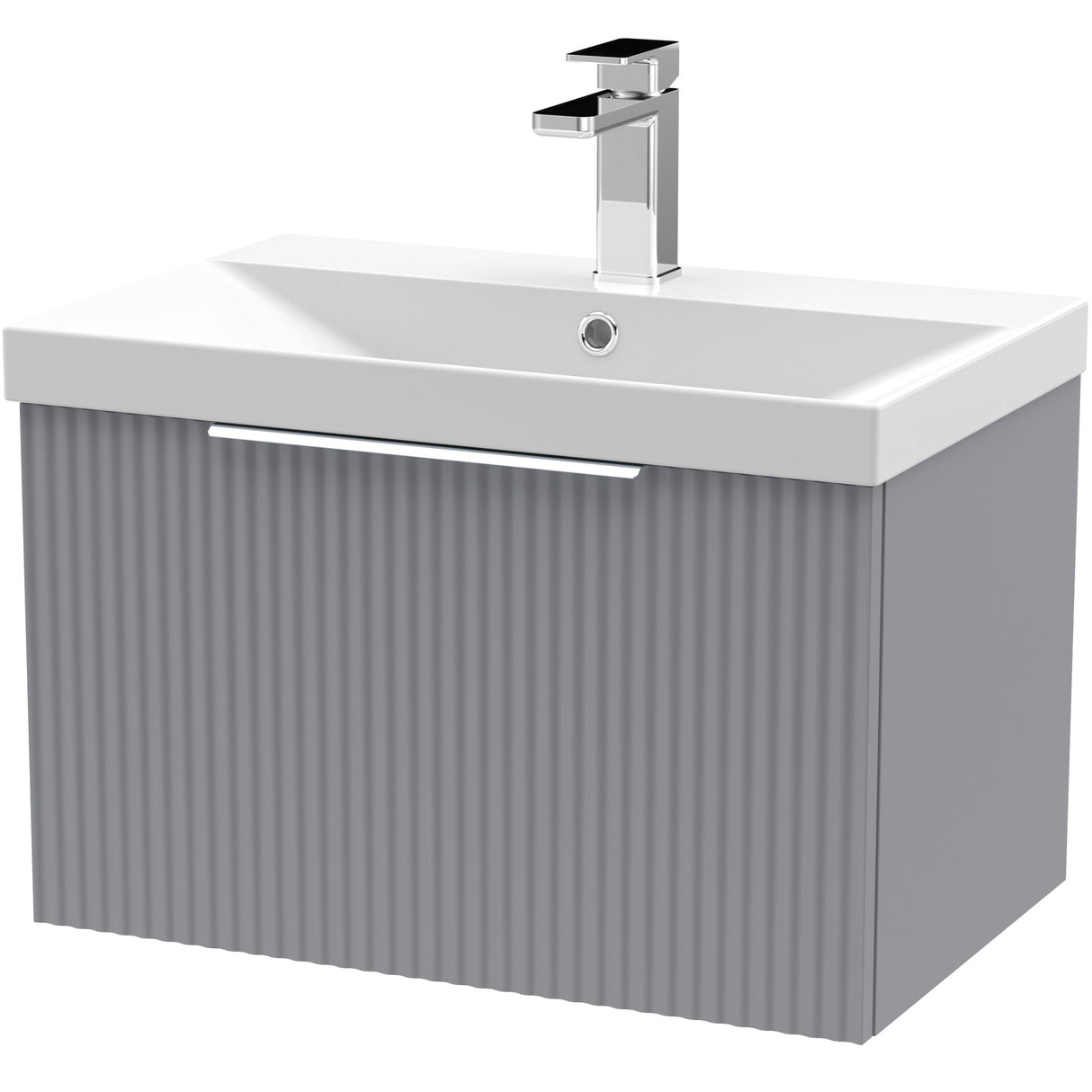 Hudson Reed Fluted 600mm Wall Hung Vanity Unit & Basin, 1 Drawer Satin Grey DFF294D