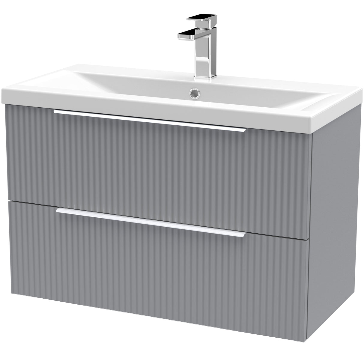 Hudson Reed Fluted 800mm Wall Hung Vanity Unit & Basin, 2 Drawer Satin Grey DFF295A