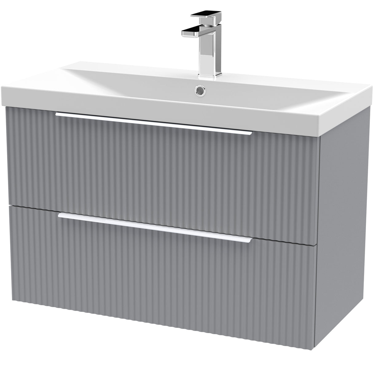 Hudson Reed Fluted 800mm Wall Hung Vanity Unit & Basin, 2 Drawer Satin Grey DFF295D