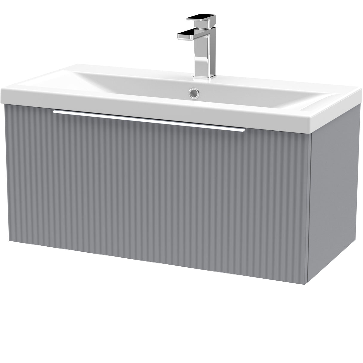 Hudson Reed Fluted 800mm Wall Hung Vanity Unit & Basin, 1 Drawer Satin Grey DFF296A