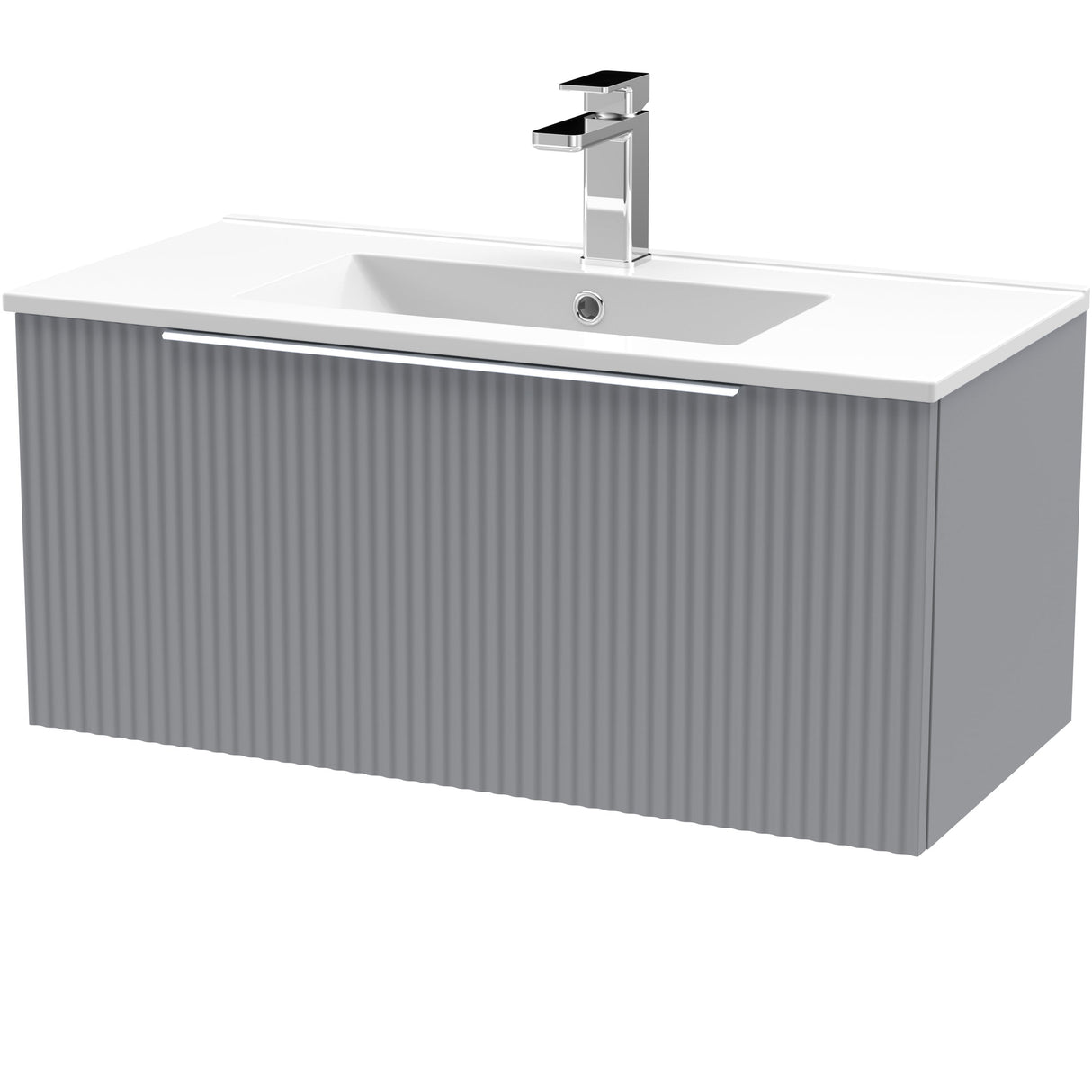 Hudson Reed Fluted 800mm Wall Hung Vanity Unit & Basin, 1 Drawer Satin Grey DFF296B