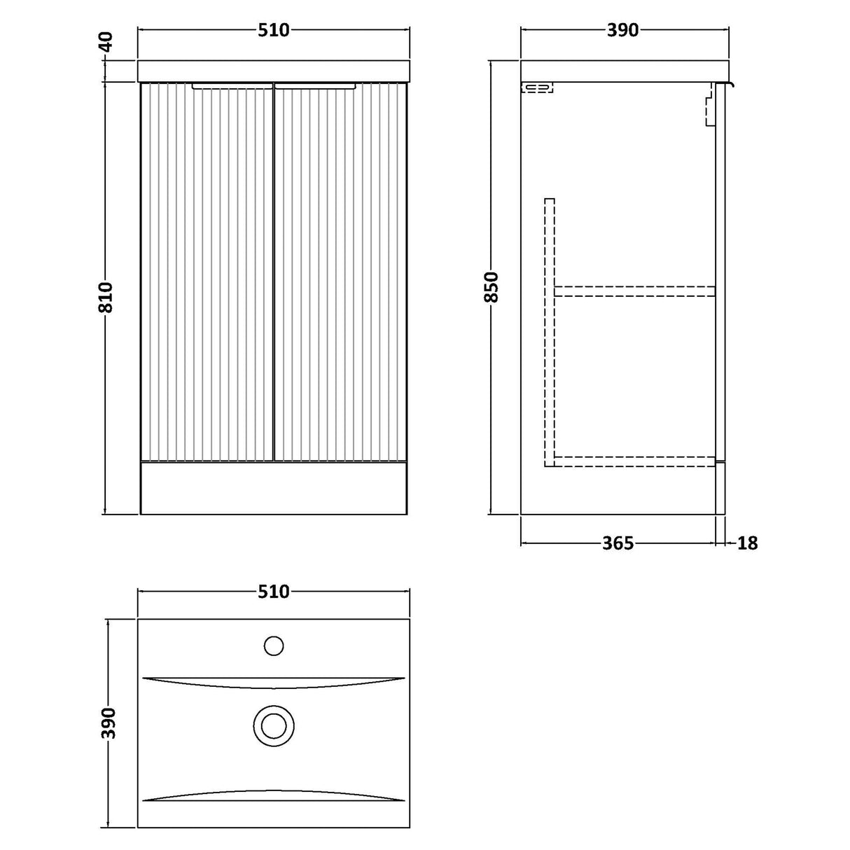 Hudson Reed Fluted 500mm Freestanding Vanity Unit & Basin, 2 Door Satin Blue DFF323A LD