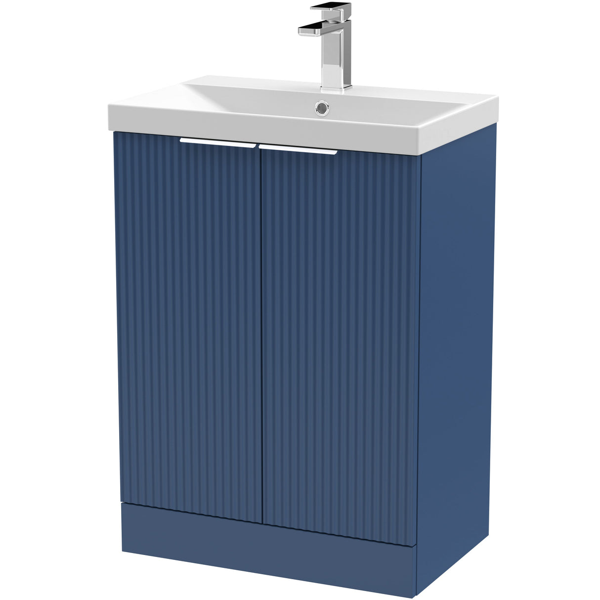 Hudson Reed Fluted 600mm Freestanding Vanity Unit & Basin, 2 Drawer Satin Blue DFF325D