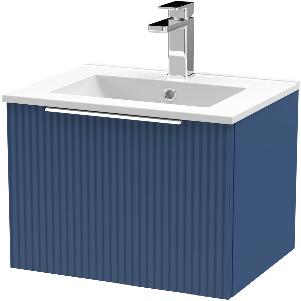 Hudson Reed Fluted 500mm Wall Hung Vanity Unit & Basin, 1 Drawer Satin Blue DFF391B