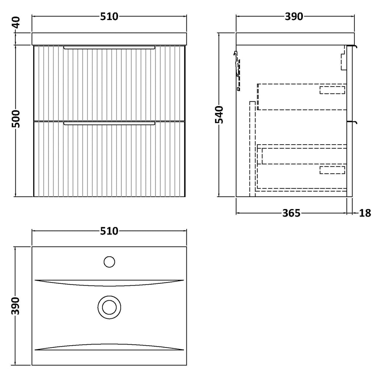 Hudson Reed Fluted 500mm Wall Hung Vanity Unit & Basin, 2 Drawer Satin Blue DFF392A LD