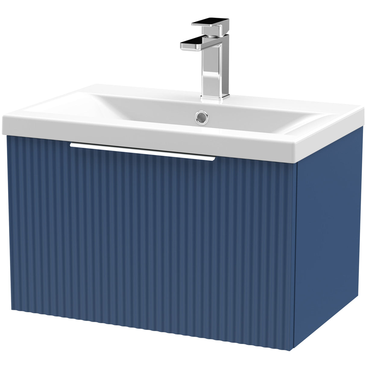 Hudson Reed Fluted 600mm Wall Hung Vanity Unit & Basin, 1 Drawer Satin Blue DFF394A