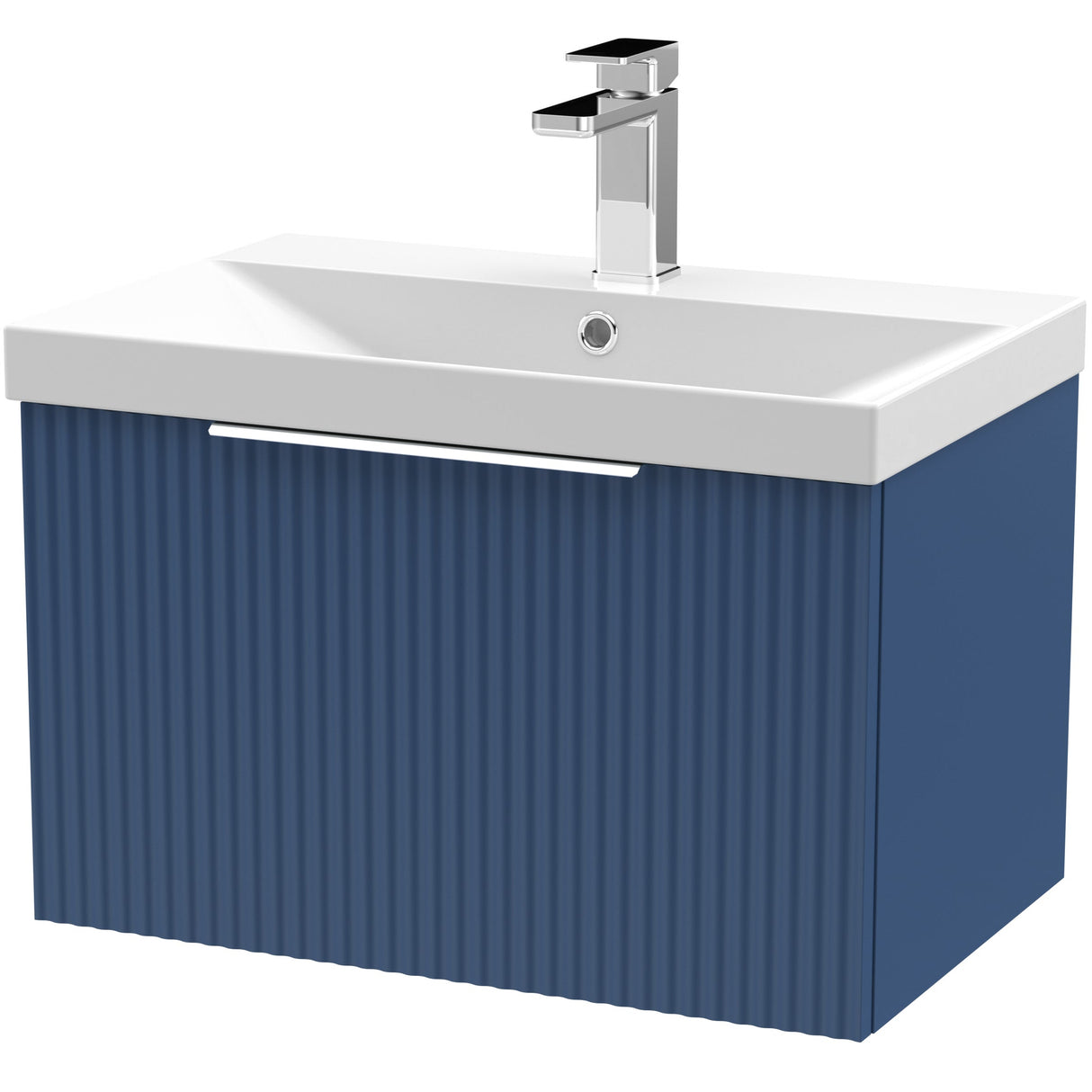 Hudson Reed Fluted 600mm Wall Hung Vanity Unit & Basin, 1 Drawer Satin Blue DFF394D