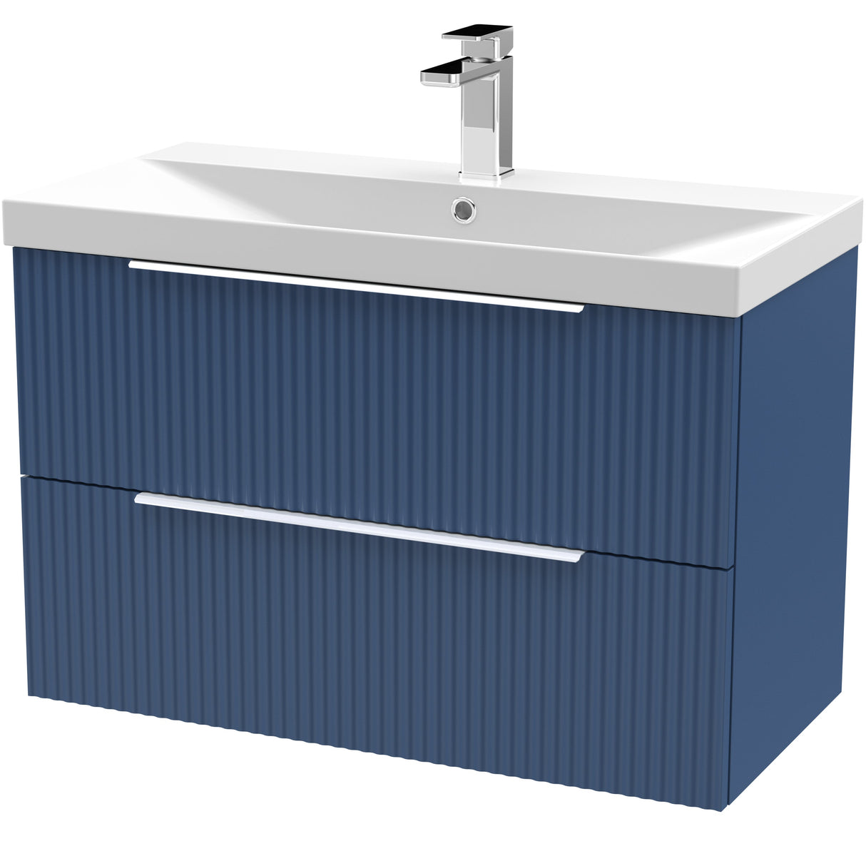 Hudson Reed Fluted 800mm Wall Hung Vanity Unit & Basin, 2 Drawer Satin Blue DFF395D
