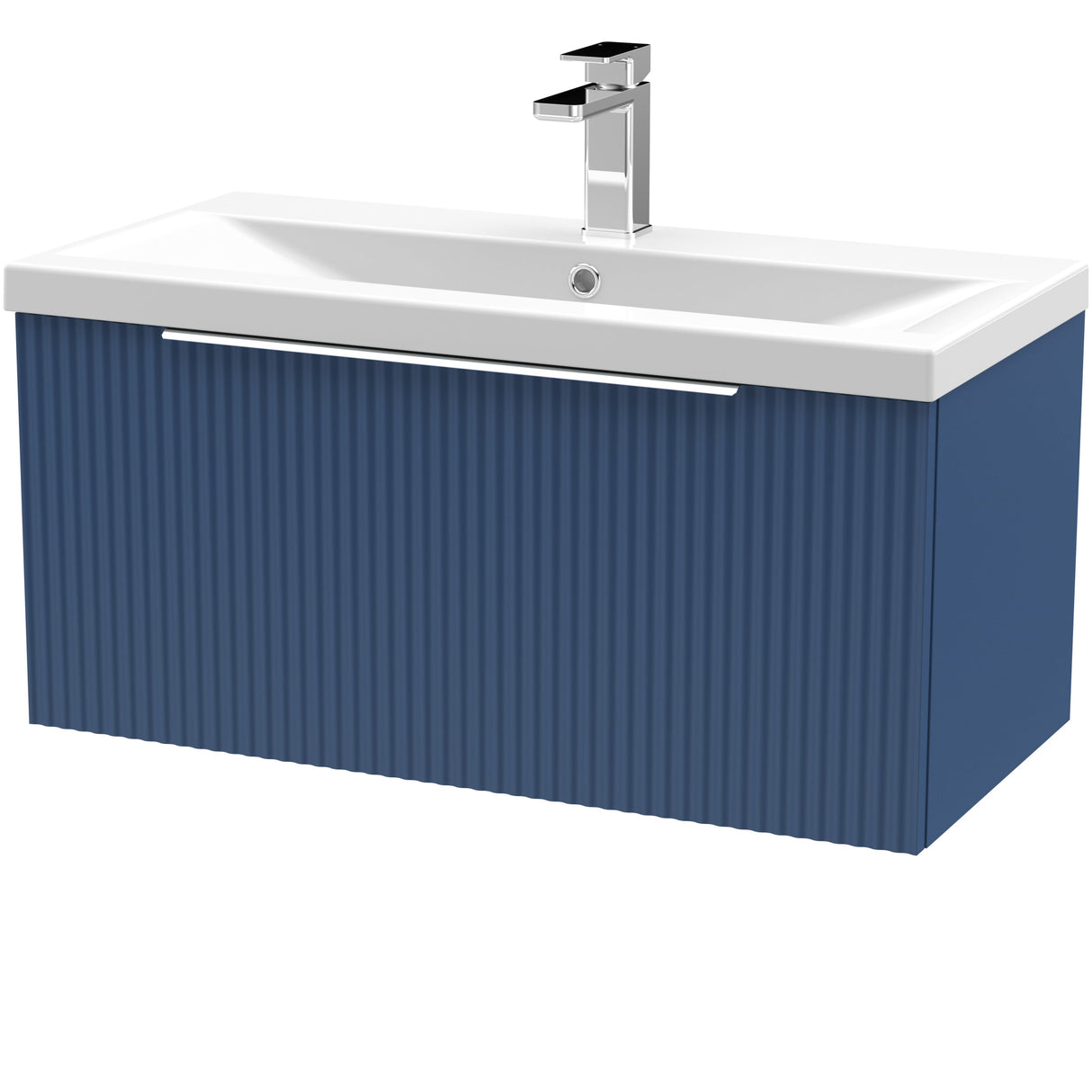 Hudson Reed Fluted 800mm Wall Hung Vanity Unit & Basin, 1 Drawer Satin Blue DFF396A