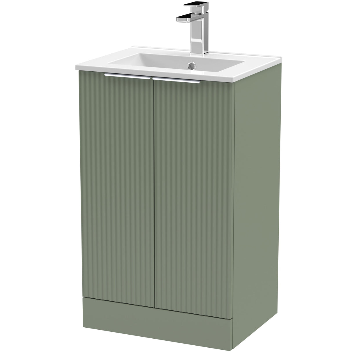 Hudson Reed Fluted 500mm Freestanding Vanity Unit & Basin, 2 Door Satin Green DFF823B