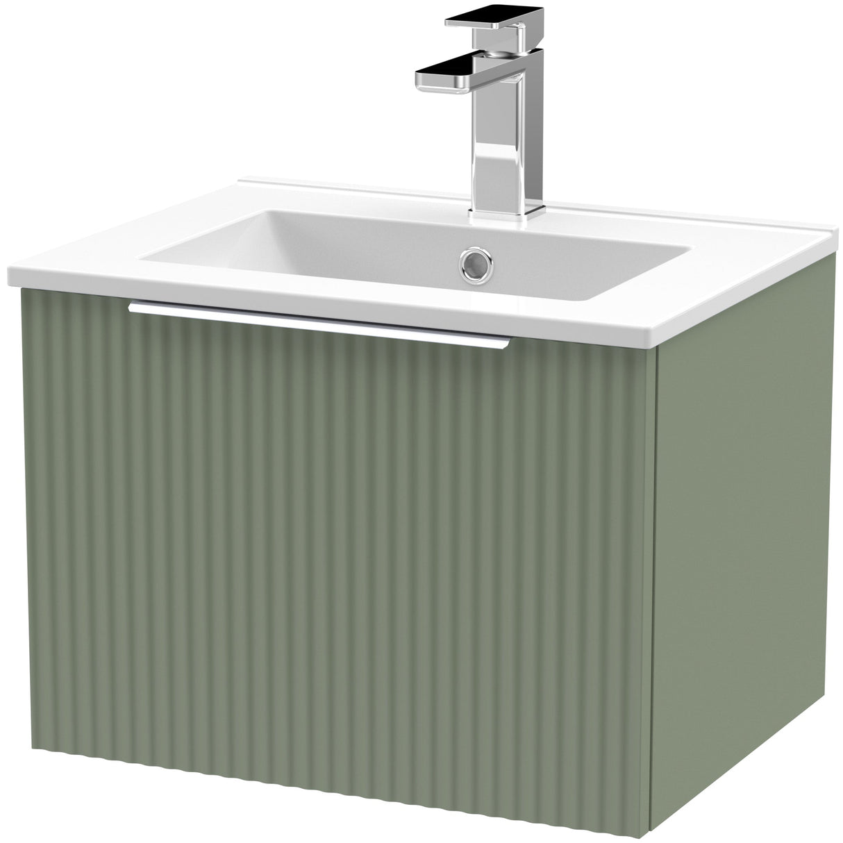 Hudson Reed Fluted 500mm Wall Hung Vanity Unit & Basin, 1 Drawer Satin Green DFF891B