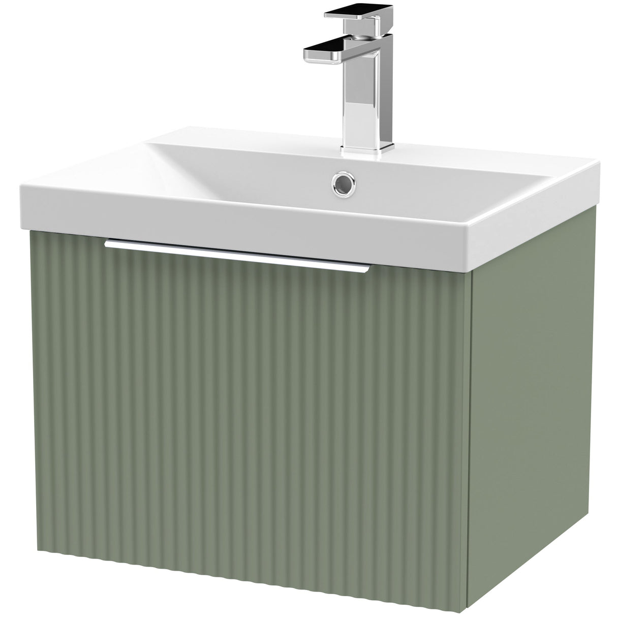 Hudson Reed Fluted 500mm Wall Hung Vanity Unit & Basin, 1 Drawer Satin Green DFF891D