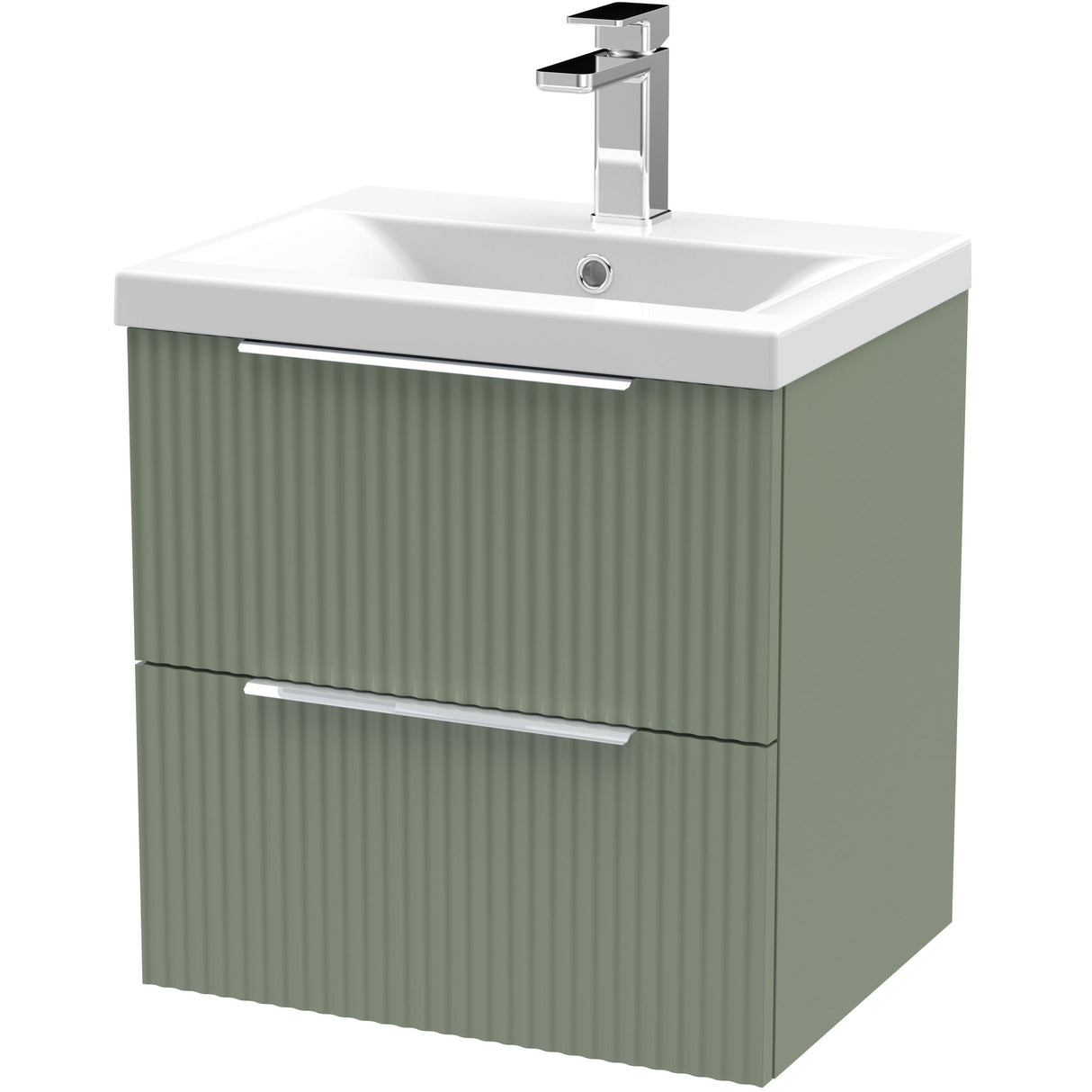 Hudson Reed Fluted 500mm Wall Hung Vanity Unit & Basin, 2 Drawer Satin Green DFF892A