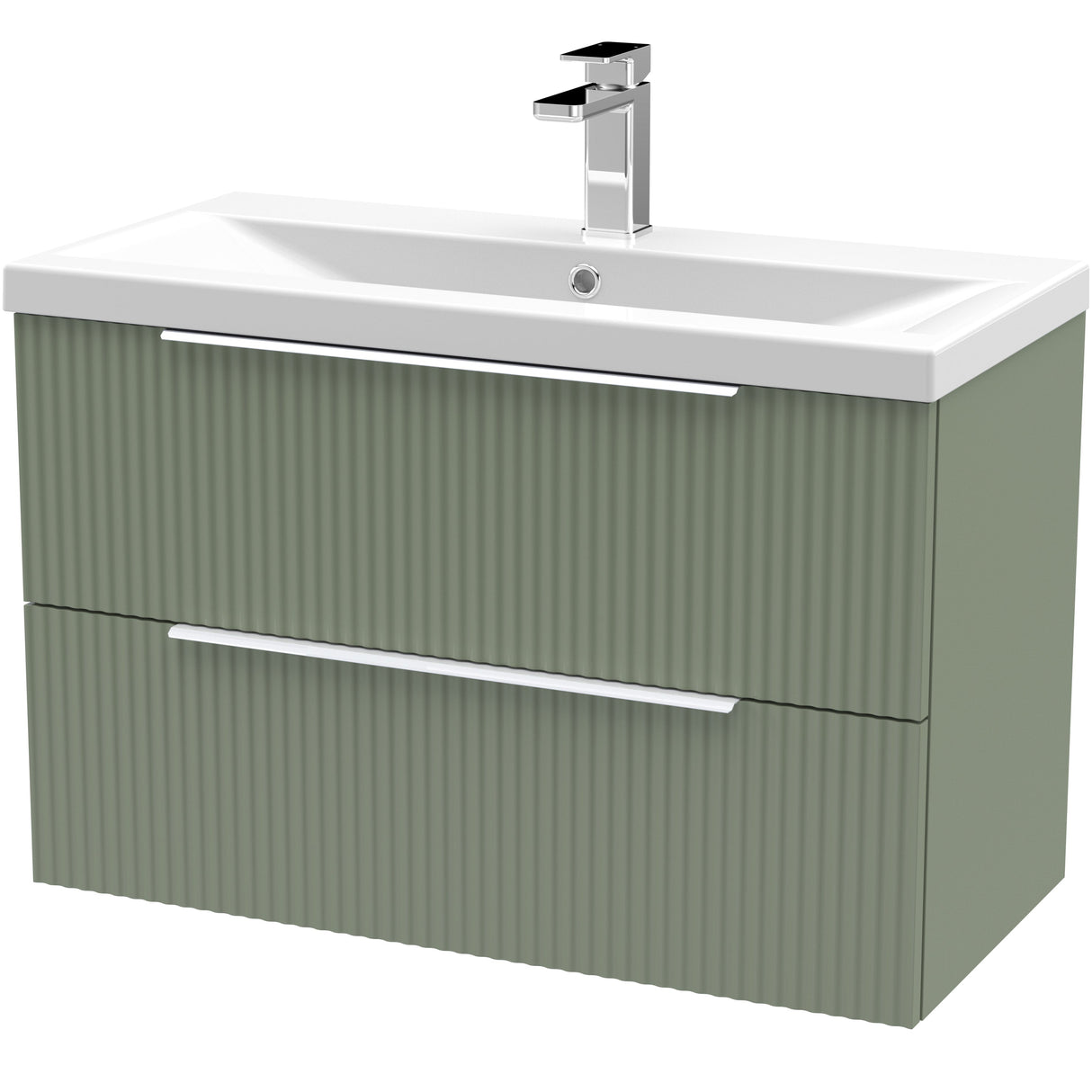 Hudson Reed Fluted 800mm Wall Hung Vanity Unit & Basin, 2 Drawer Satin Green DFF895A