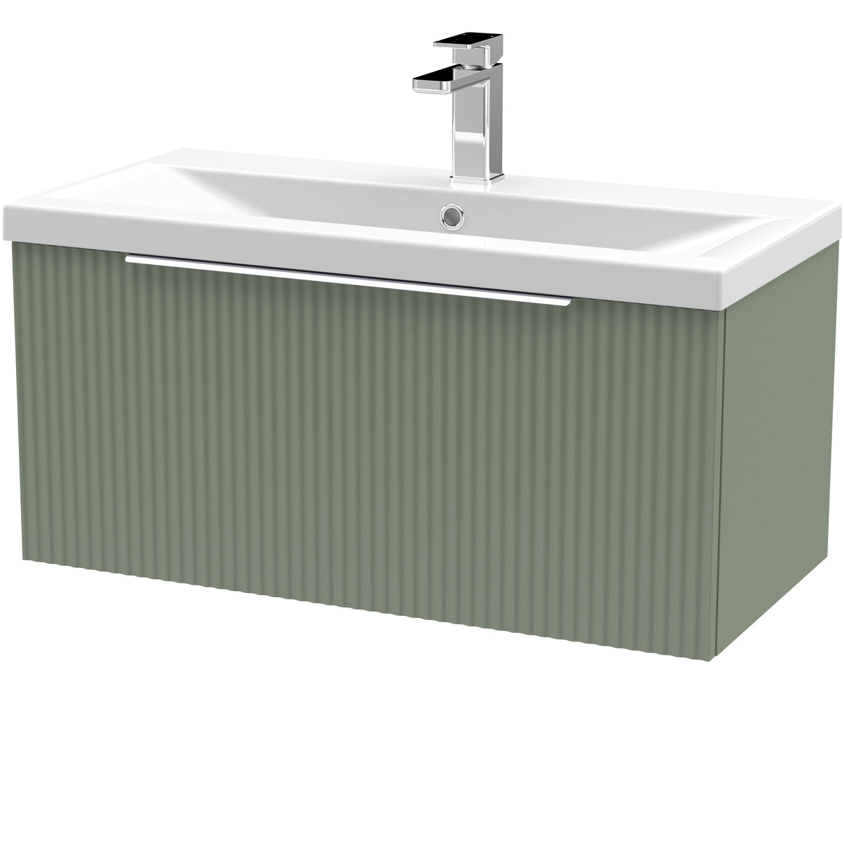 Hudson Reed Fluted 800mm Wall Hung Vanity Unit & Basin, 1 Drawer Satin Green DFF896A