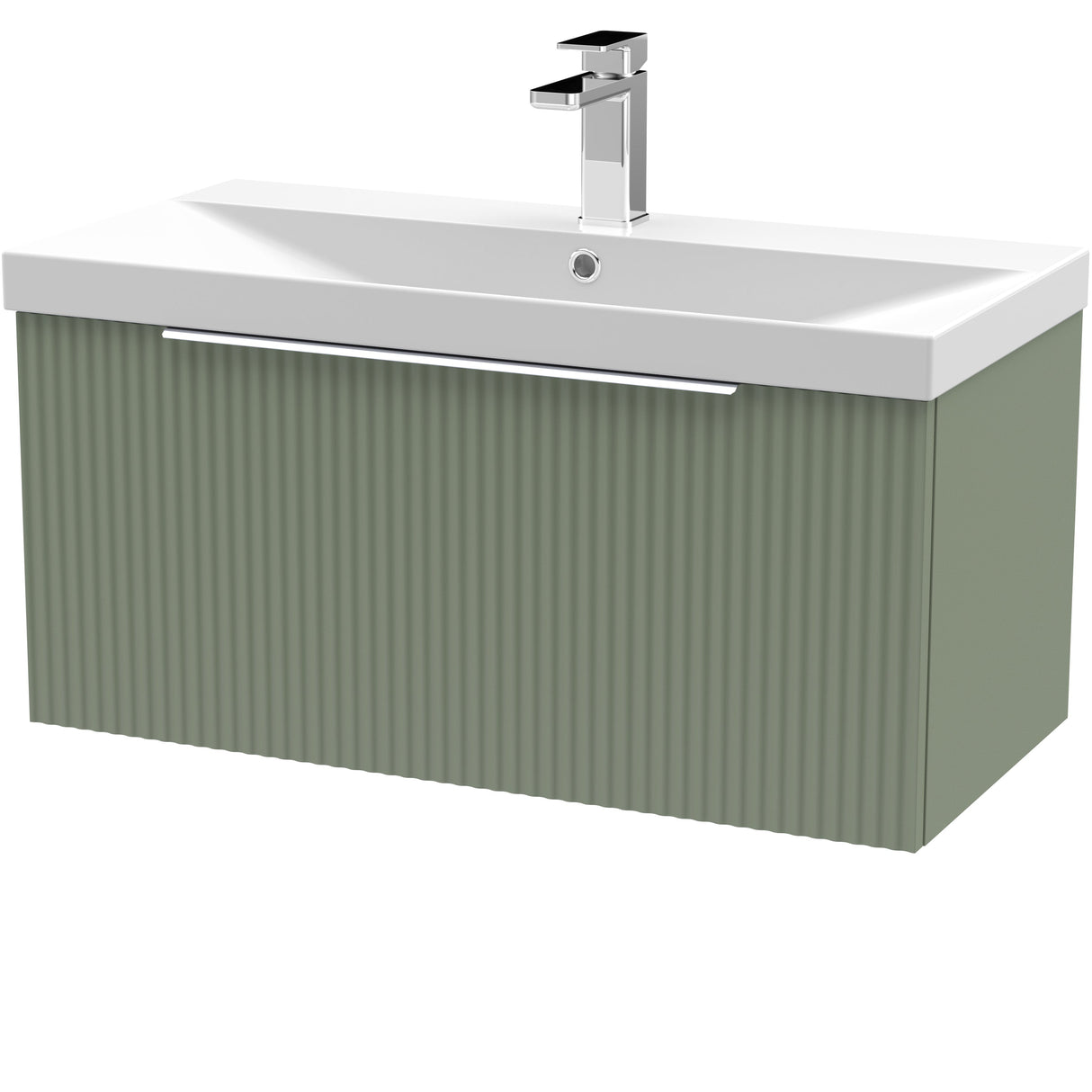 Hudson Reed Fluted 800mm Wall Hung Vanity Unit & Basin, 1 Drawer Satin Green DFF896D