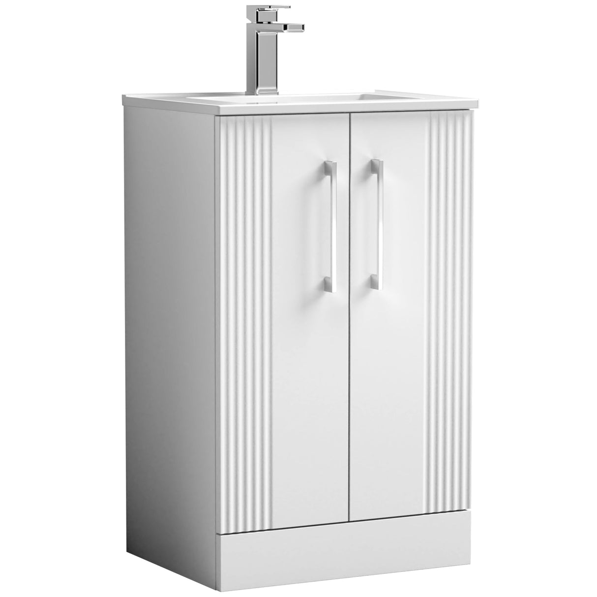 Nuie Deco 500mm Freestanding 2 Door Vanity Unit & Basin Satin White DPF123B