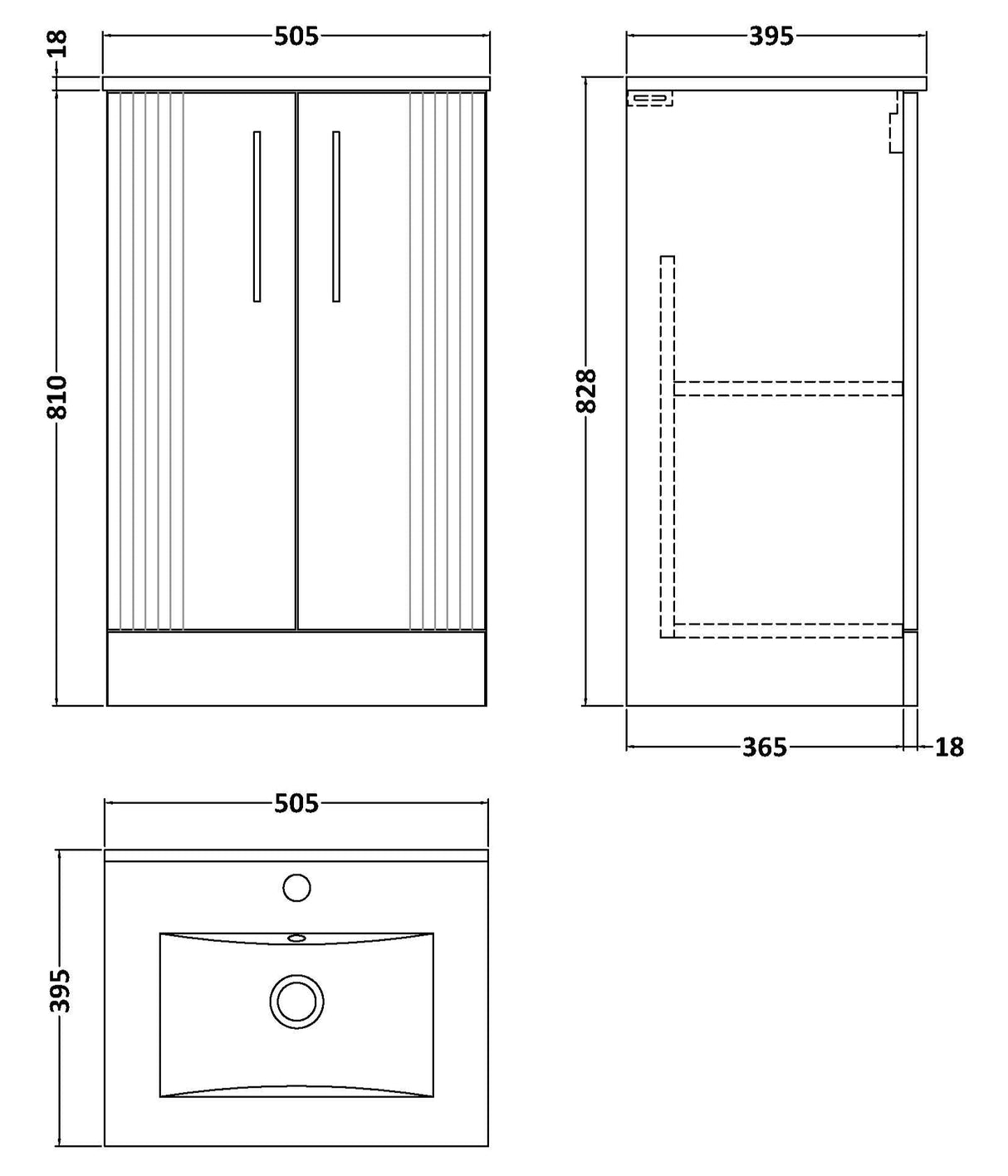Nuie Deco 500mm Freestanding 2 Door Vanity Unit & Basin Satin White DPF123B LD