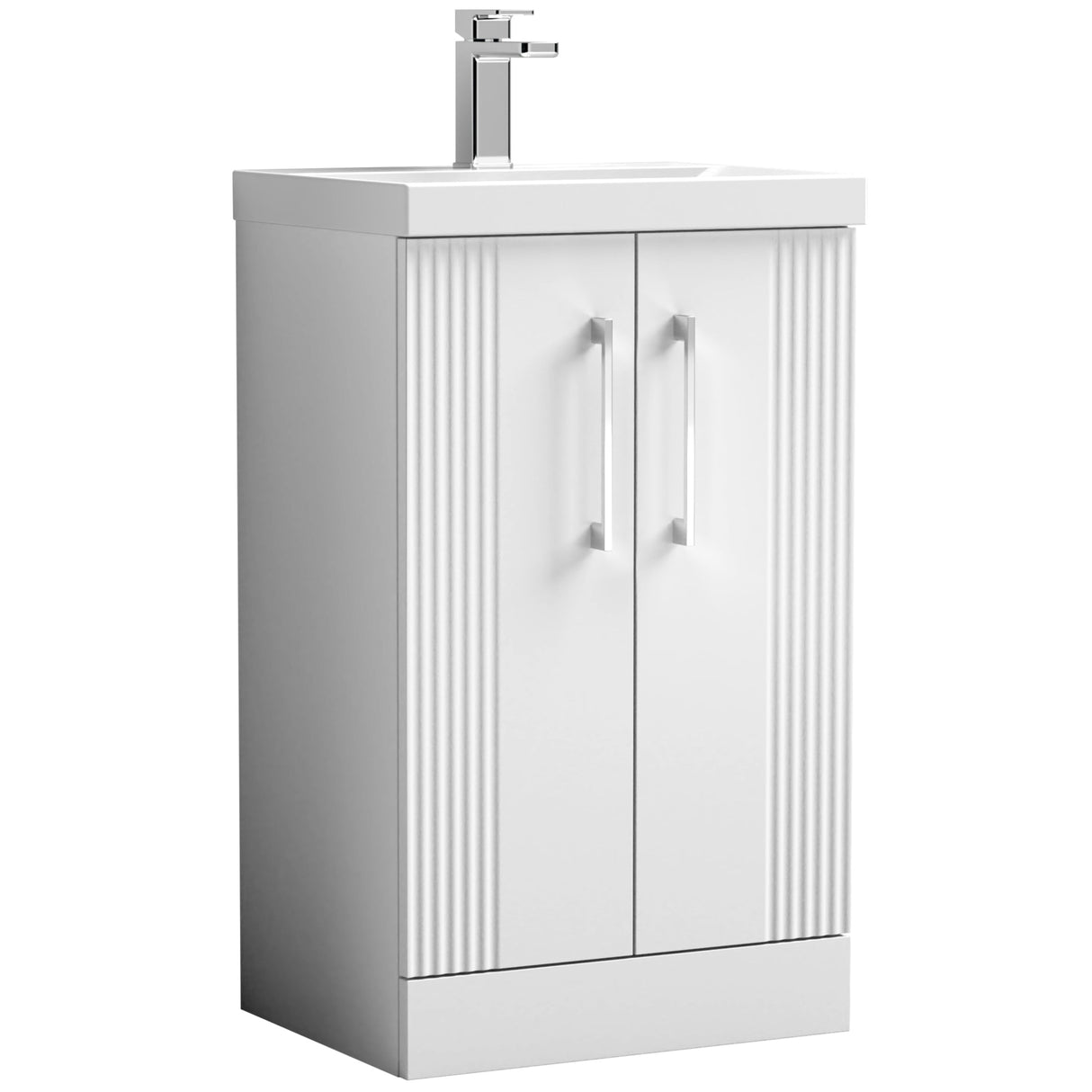 Nuie Deco 500mm Freestanding 2 Door Vanity Unit & Basin Satin White DPF123D